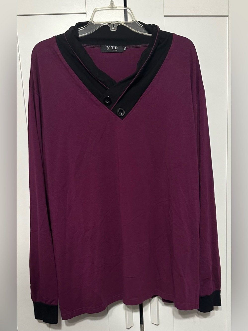YTD Plum Long Sleeve Top with Black Collar